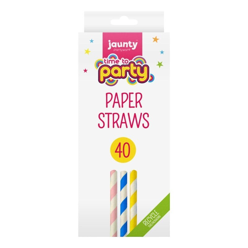 40 X Strong Paper Drinking Straws Party Retro Stripe Birthday Wedding Picnics