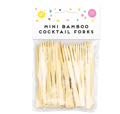 Wood Party Forks X 50 Bamboo Food Picks Two Prong Fruit Cocktail Forks Blunt End