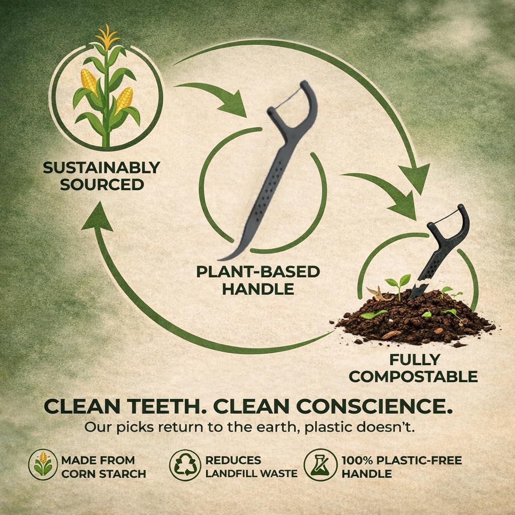 Biodegradable Floss Picks | 50 Count (1 Pack) | Mint Flavor, Candelilla Wax | Sustainable & Reusable | Vegan & Cruelty-Free | Eco Floss | Pfas Free