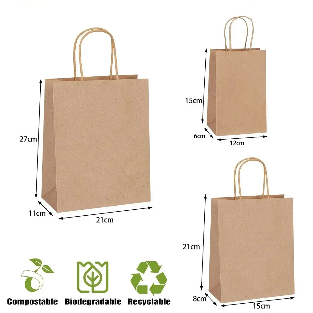 10PCS Kraft Paper Bags Reusable Grocery Shopping Gift Bags for Packaging Craft Gifts Wedding Business Retail Party Bags
