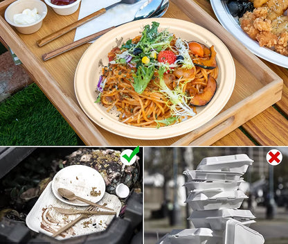 25-50Pack 9&7Inch Heavy-Duty Disposable Paper Plates100% Compostable Bagasse Natural Biodegradable Eco-Friendly Sugarcane Plates