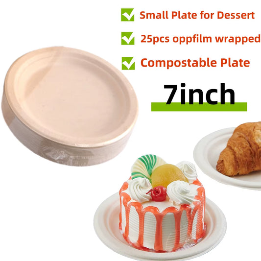 25-50Pack 9&7Inch Heavy-Duty Disposable Paper Plates100% Compostable Bagasse Natural Biodegradable Eco-Friendly Sugarcane Plates