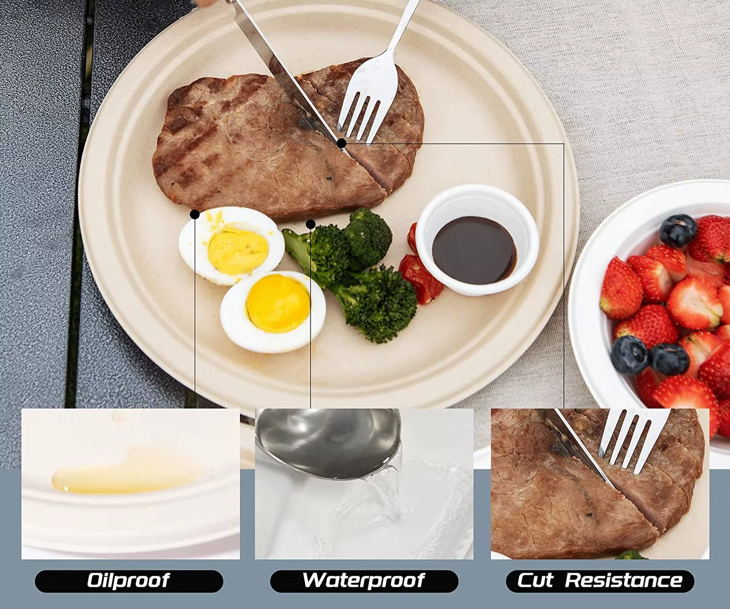 25-50Pack 9&7Inch Heavy-Duty Disposable Paper Plates100% Compostable Bagasse Natural Biodegradable Eco-Friendly Sugarcane Plates