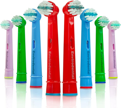 Eco Friendly Oral B Compatible Replacement Kids Toothbrush Heads by  - Fully Recyclable Colourful Pack of 8 Brushes - with Soft Bristles for Kids - for Electric Toothbrushes