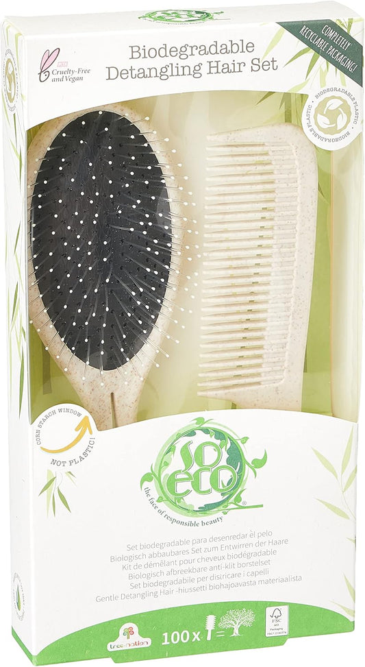 Biodegradable Detangling Hair Set, Beige, 2 Count