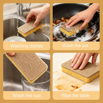 Eco Sponge Scourers Pack, 10Pcs Biodegradable Sponges, Plastic Free Washing up Pads Kitchen Cleaning Dish Pads Natural Biodegradable Scrubber Sponges for Heavy Duty Scrubbing
