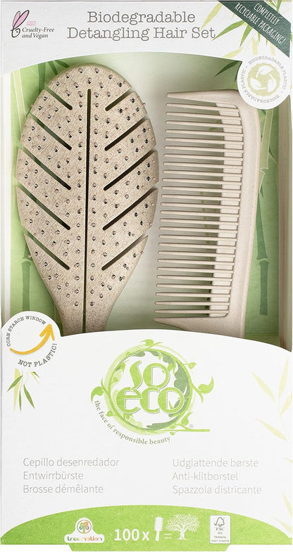 Blow Dry Hair Set – Biodegradable Vented Hair Brush & Comb for Smooth, Frizz-Free Blow Dry, Vegan & Cruelty-Free Hair Tools