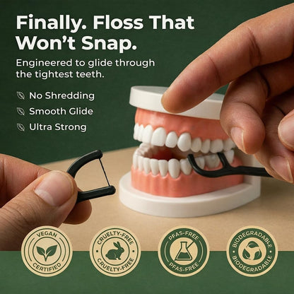 Biodegradable Floss Picks | 50 Count (1 Pack) | Mint Flavor, Candelilla Wax | Sustainable & Reusable | Vegan & Cruelty-Free | Eco Floss | Pfas Free