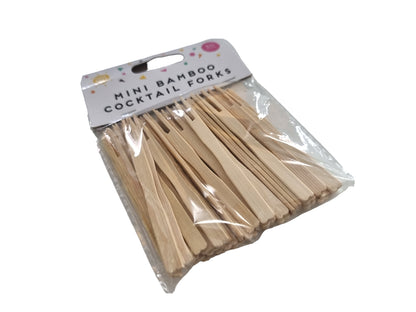 Wood Party Forks X 50 Bamboo Food Picks Two Prong Fruit Cocktail Forks Blunt End