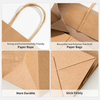 10PCS Kraft Paper Bags Reusable Grocery Shopping Gift Bags for Packaging Craft Gifts Wedding Business Retail Party Bags