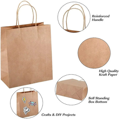 10PCS Kraft Paper Bags Reusable Grocery Shopping Gift Bags for Packaging Craft Gifts Wedding Business Retail Party Bags