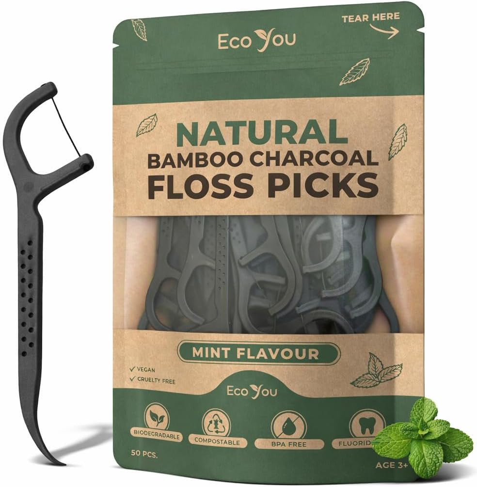 Biodegradable Floss Picks | 50 Count (1 Pack) | Mint Flavor, Candelilla Wax | Sustainable & Reusable | Vegan & Cruelty-Free | Eco Floss | Pfas Free
