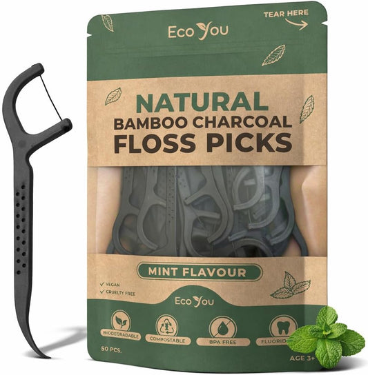 Biodegradable Floss Picks | 50 Count (1 Pack) | Mint Flavor, Candelilla Wax | Sustainable & Reusable | Vegan & Cruelty-Free | Eco Floss | Pfas Free
