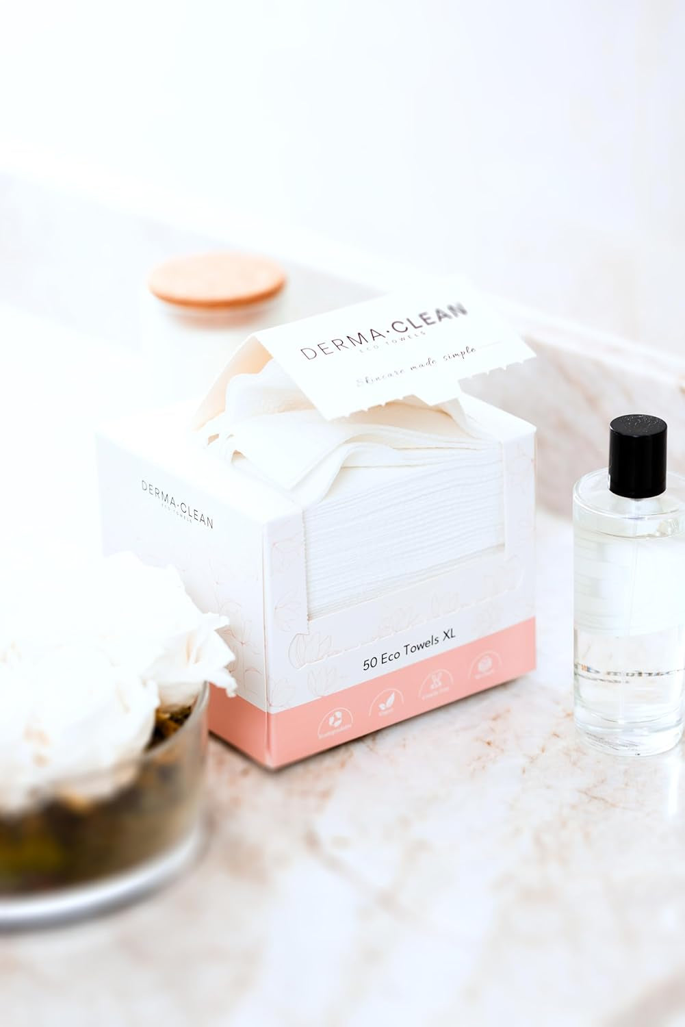 DERMA•CLEAN-50 Count-Ultra-Soft, Eco Friendly Biodegradable Face and Body and Intimate Wipes. Single-Use Makeup Remover and Quick On-The-Go Washcloth. Dry Wipes, Baby Wipes, Disposable Face Towels