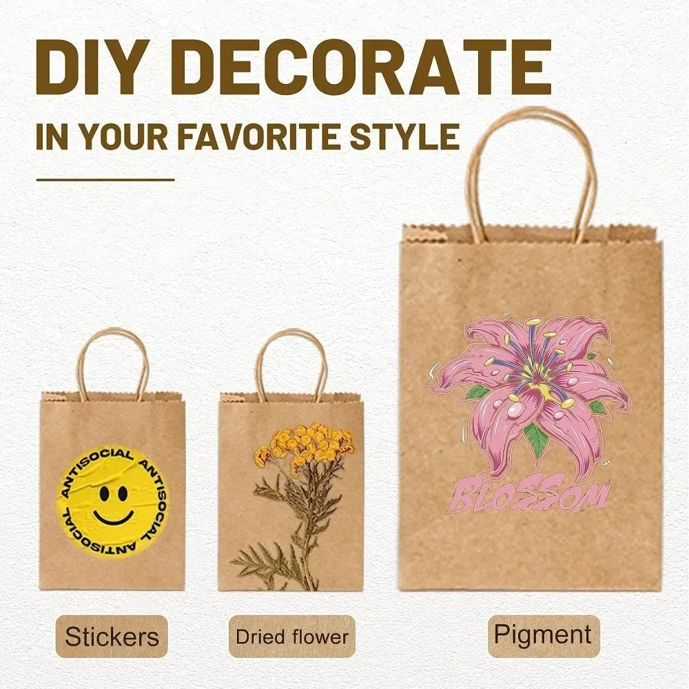 10PCS Kraft Paper Bags Reusable Grocery Shopping Gift Bags for Packaging Craft Gifts Wedding Business Retail Party Bags