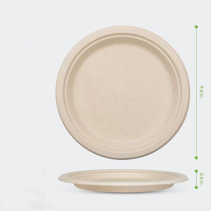 25-50Pack 9&7Inch Heavy-Duty Disposable Paper Plates100% Compostable Bagasse Natural Biodegradable Eco-Friendly Sugarcane Plates