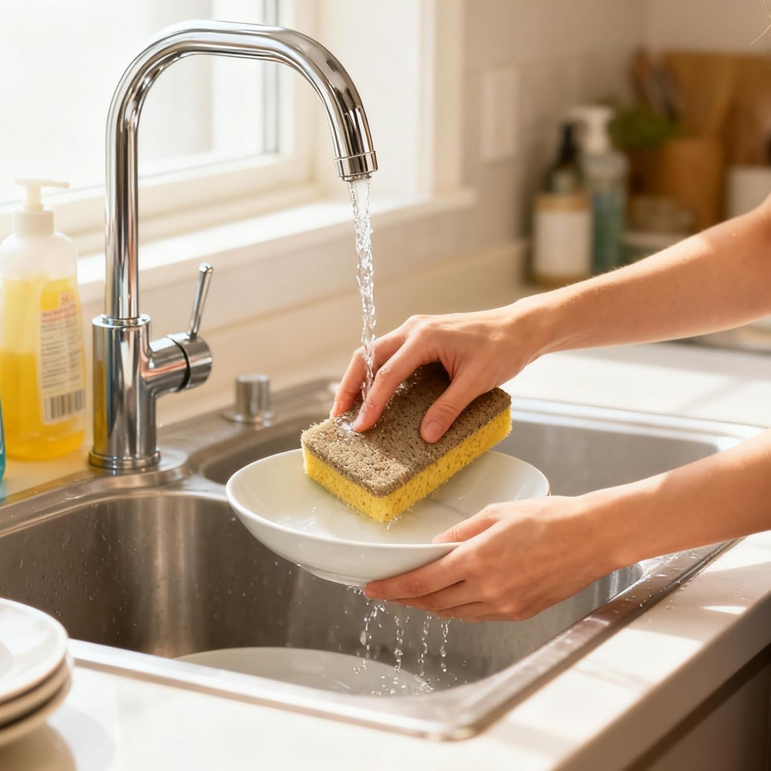 Eco Sponge Scourers Pack, 10Pcs Biodegradable Sponges, Plastic Free Washing up Pads Kitchen Cleaning Dish Pads Natural Biodegradable Scrubber Sponges for Heavy Duty Scrubbing