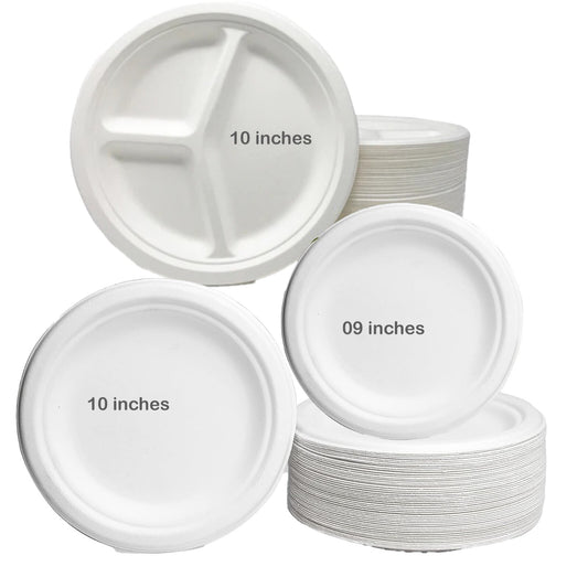 White Bagasse Food Disposable Party Paper Plates Biodegradable 100% Compostable