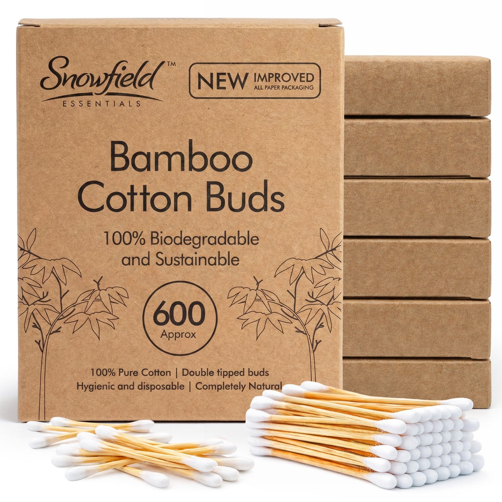 600 Bamboo Cotton Buds Wooden ECO Friendly Makeup Ear Swabs Biodegradable Vegan