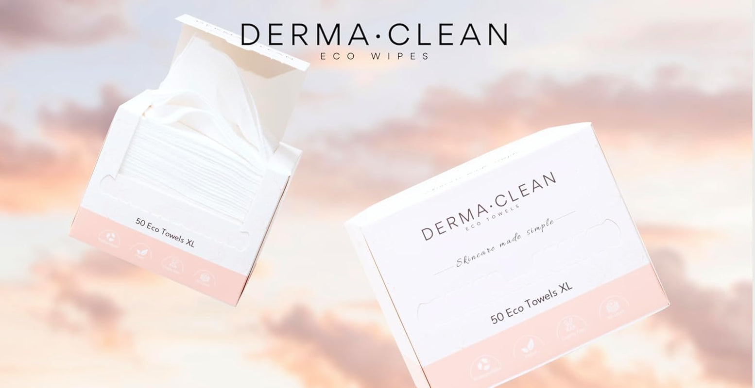 DERMA•CLEAN-50 Count-Ultra-Soft, Eco Friendly Biodegradable Face and Body and Intimate Wipes. Single-Use Makeup Remover and Quick On-The-Go Washcloth. Dry Wipes, Baby Wipes, Disposable Face Towels