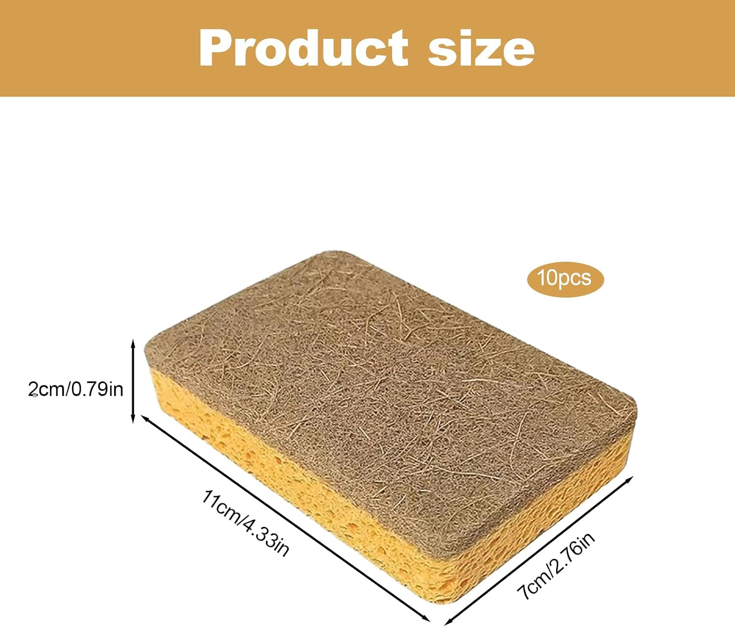 Eco Sponge Scourers Pack, 10Pcs Biodegradable Sponges, Plastic Free Washing up Pads Kitchen Cleaning Dish Pads Natural Biodegradable Scrubber Sponges for Heavy Duty Scrubbing