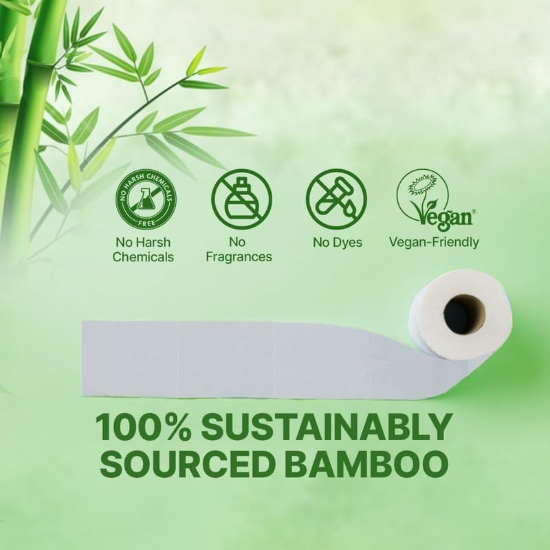 Bamboo Toilet Rolls | Unscented | 3-Ply | 100% Bamboo | Plastic-Free Packaging | 200 Sheets per Roll | Biodegradable, Compostable & Eco-Friendly | Vegan (6 Rolls)