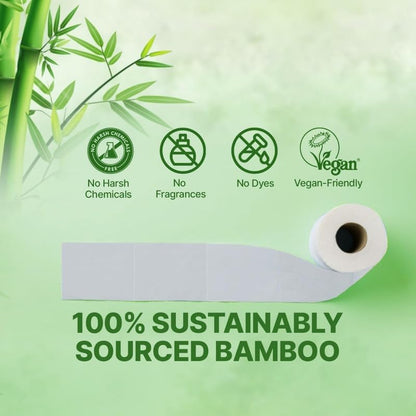 Bamboo Toilet Rolls | Unscented | 3-Ply | 100% Bamboo | Plastic-Free Packaging | 200 Sheets per Roll | Biodegradable, Compostable & Eco-Friendly | Vegan (6 Rolls)