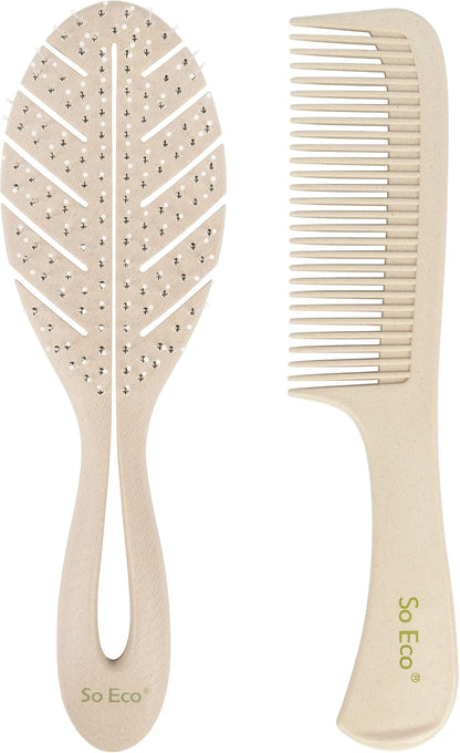 Blow Dry Hair Set – Biodegradable Vented Hair Brush & Comb for Smooth, Frizz-Free Blow Dry, Vegan & Cruelty-Free Hair Tools