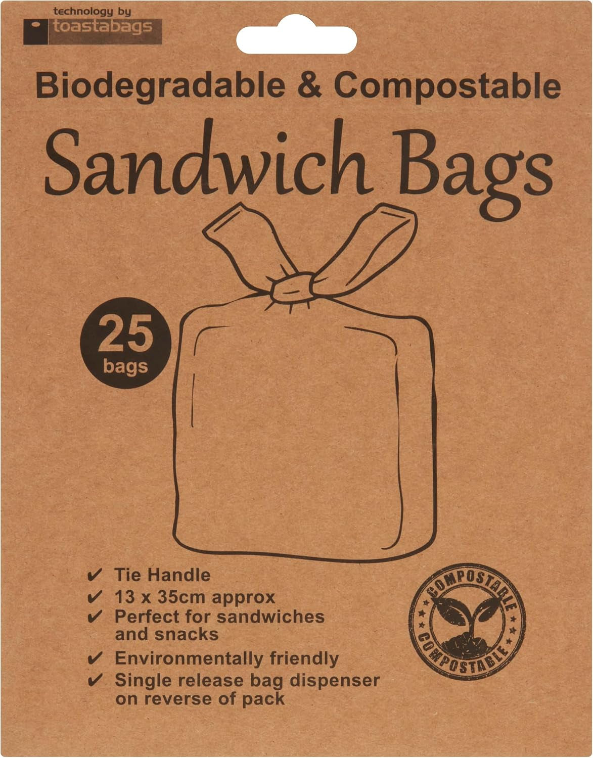 Sandwich Bags Biodegradable & COMPOSTABLE, 25 Bags