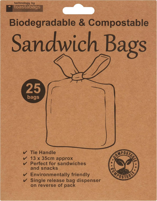 Sandwich Bags Biodegradable & COMPOSTABLE, 25 Bags