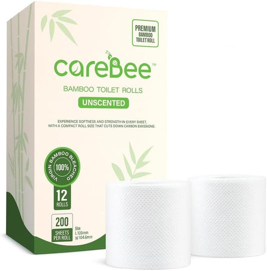 Bamboo Toilet Rolls | Unscented | 3-Ply | 100% Bamboo | Plastic-Free Packaging | 200 Sheets per Roll | Biodegradable, Compostable & Eco-Friendly | Vegan (6 Rolls)