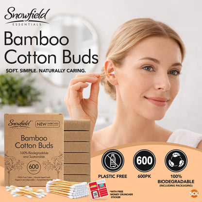 600 Bamboo Cotton Buds Wooden ECO Friendly Makeup Ear Swabs Biodegradable Vegan